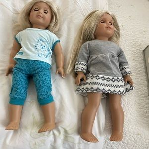 2 American girl dolls, an AGD horse and approx 18 outfits in very good condition